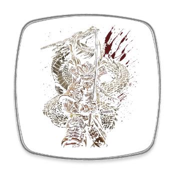 Dragon Guardian Samurai Archer Fantasy - Square fridge magnet - white - Front