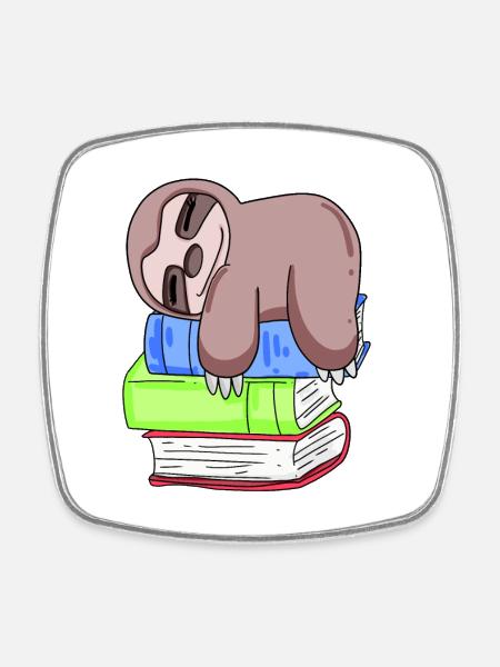 Sloth Book Books Reading - Square fridge magnet - white