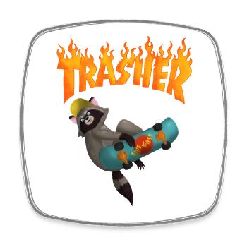 Waschbär Skateboard - Viereckiger Kühlschrankmagnet - Weiß - Vorne