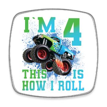 4 Jahre Monstertruck - Viereckiger Kühlschrankmagnet - Weiß - Vorne
