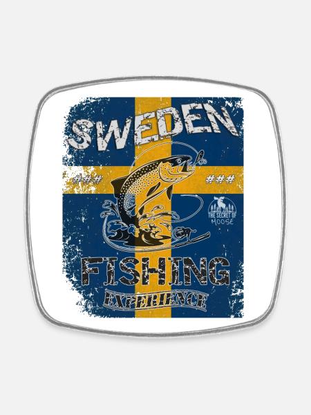 Sweden Fishing Flag Fishing Fish Design - Square fridge magnet - white