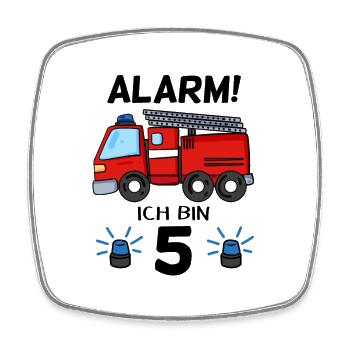 Feuerwehrauto 5. Geburtstag Feuerwehr 5 Jahre - Viereckiger Kühlschrankmagnet - Weiß - Vorne