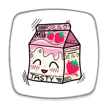 Kawaii Erdbeermilch - Viereckiger Kühlschrankmagnet - Weiß - Vorne