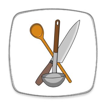 Koch Messer Kochen Küche Suppenkelle Kochlöffel - Viereckiger Kühlschrankmagnet - Weiß - Vorne