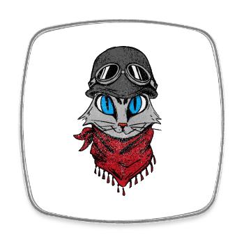 Biker Katze Katzen Cat Kätzchen Mieze Kitten - Viereckiger Kühlschrankmagnet - Weiß - Vorne