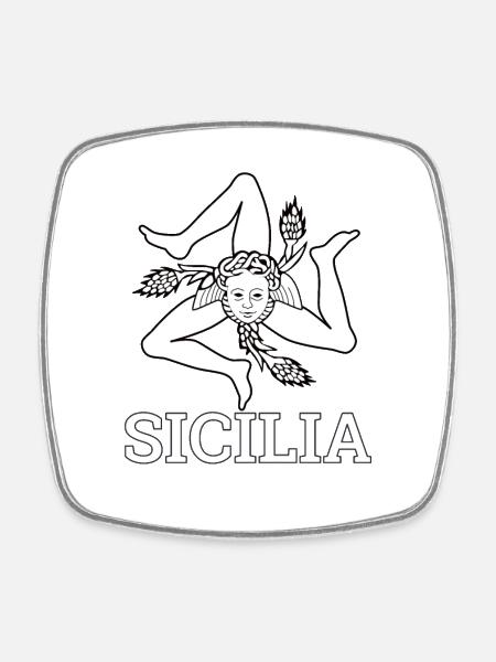 « Drapeau sicilien » - Sicile, Sicilia - Magnet carré - blanc
