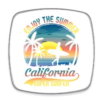 California Surfing Beach Style Design - Square fridge magnet - white - Front