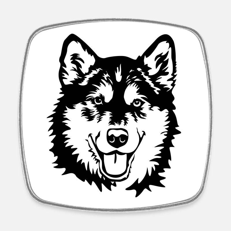 Alaskan Malamute tête - Magnet carré - blanc