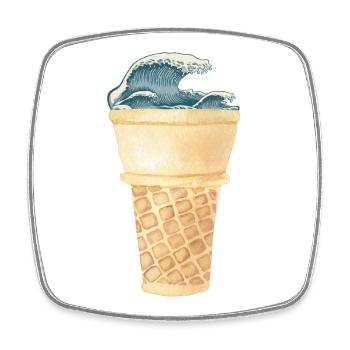 Ice Cream Cone Kanagawa Wave Vintage - Square fridge magnet - white - Front