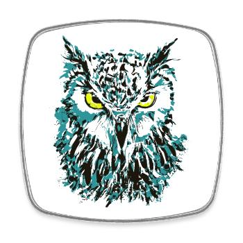 Owl Drawing - Blue Owl with Shining Eyes - Square fridge magnet - white - Front
