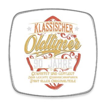 90. Geburtstag Oldtimer - Viereckiger Kühlschrankmagnet - Weiß - Vorne