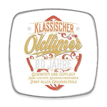80. Geburtstag Oldtimer - Viereckiger Kühlschrankmagnet - Weiß - Vorne