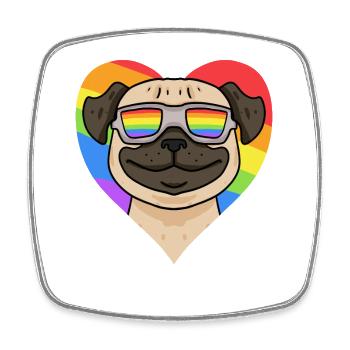 Mops coeur arc-en-ciel - Magnet carré - blanc - Devant