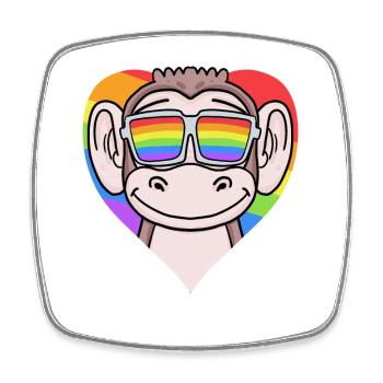 Cœur LGBT avec singe arc-en-ciel - Magnet carré - blanc - Devant