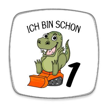1. Geburtstag Dinosaurier Baustelle Fahrzeug - Viereckiger Kühlschrankmagnet - Weiß - Vorne