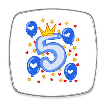 5ème Anniversaire Jeunes Ballons Couronne Étoiles - Magnet carré - blanc - Devant