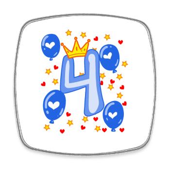 4th Birthday Young Balloons Crown Stars - Square fridge magnet - white - Front