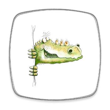 Il y a un crocodile I Dino I Lézard I Fun - Magnet carré - blanc - Devant