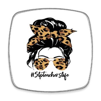 Leopard Bow Hair & Sunglasses - Square fridge magnet - white - Front