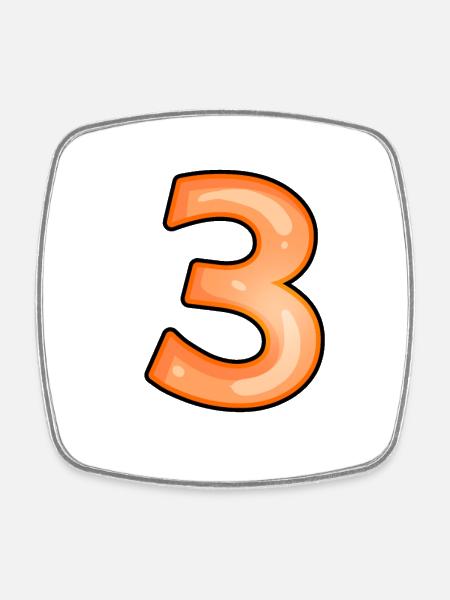 Number 3 - Square fridge magnet - white