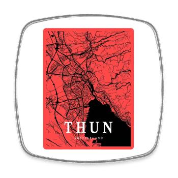 Carte de la ville de Thun en contraste rouge - Magnet carré - blanc - Devant