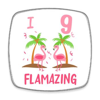 9. Geburtstag Flamingo - Viereckiger Kühlschrankmagnet - Weiß - Vorne