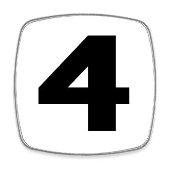 Number 4 in black - Square fridge magnet - white - Front