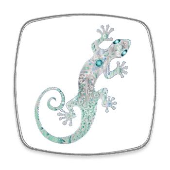 Artful Ethno Gecko made of silver & turquoise colors - Square fridge magnet - white - Front
