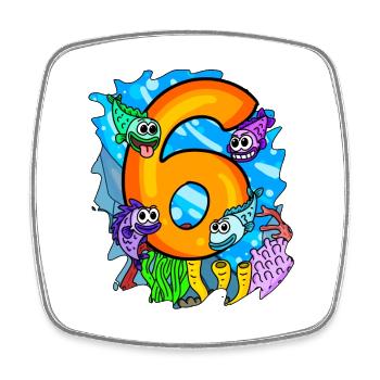 6 ans - 6ème anniversaire - Poisson dans l’océan - Magnet carré - blanc - Devant