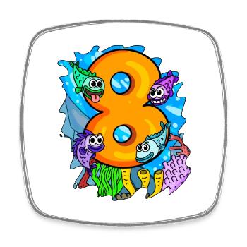 8 Jahre alt - 8. Geburtstag - Fische im Ozean - Viereckiger Kühlschrankmagnet - Weiß - Vorne