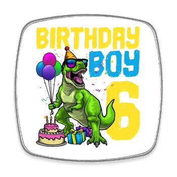 6. Geburtstag Dinosaurier Kindergeburtstag - Viereckiger Kühlschrankmagnet - Weiß - Vorne