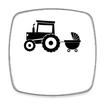 Tractor with baby cart - Square fridge magnet - white - Front