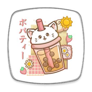 Boba Tea Katze Bubble Tea Anime Kawaii - Viereckiger Kühlschrankmagnet - Weiß - Vorne