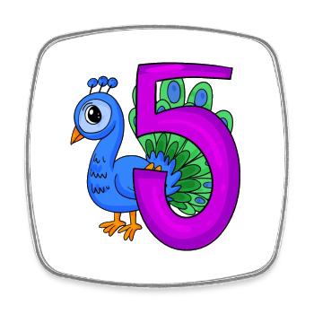 5 ans - 5ème anniversaire - Motif oiseau paon - Magnet carré - blanc - Devant