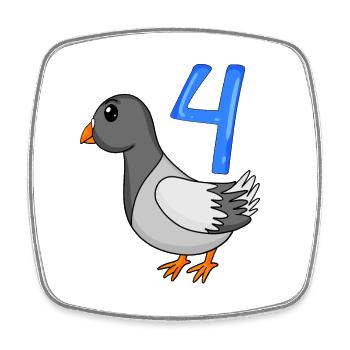 4 ans - 4ème anniversaire - motif oiseau pigeon - Magnet carré - blanc - Devant