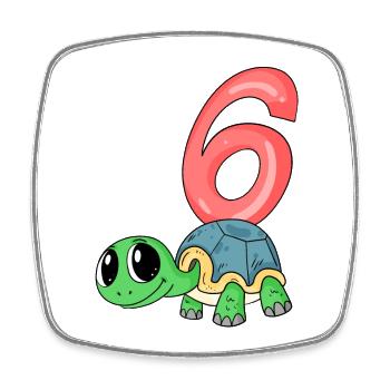 6 ans - 6ème anniversaire - motif tortue - Magnet carré - blanc - Devant