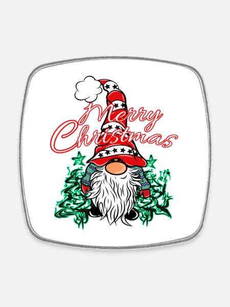 Gnome de Noël Gnom - Magnet carré - blanc