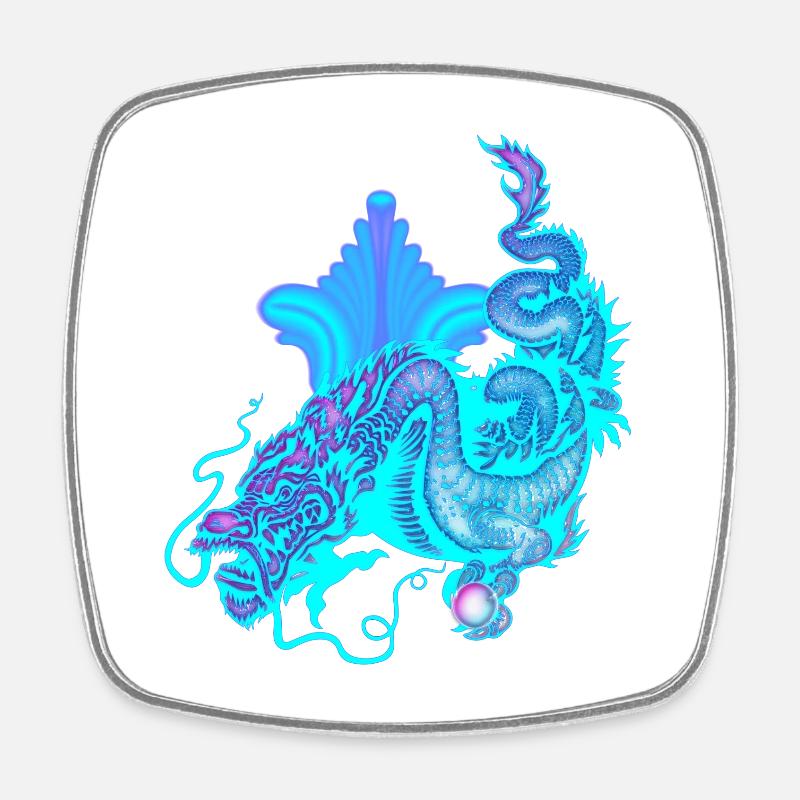 Dragon chinois bleu vif - Magnet carré - blanc