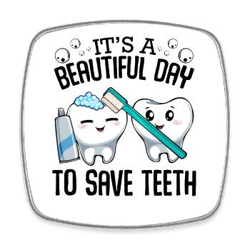 Dental Care Duo: Brushing Your Teeth - Square fridge magnet - white - Front