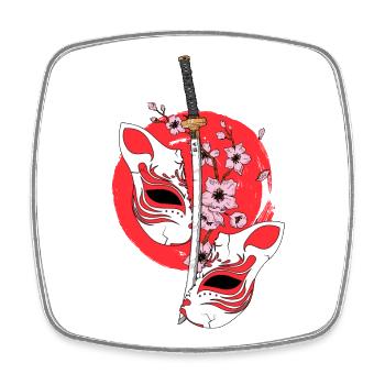 Kitsune Masque Épée Japonaise Katana Japonais - Magnet carré - blanc - Devant