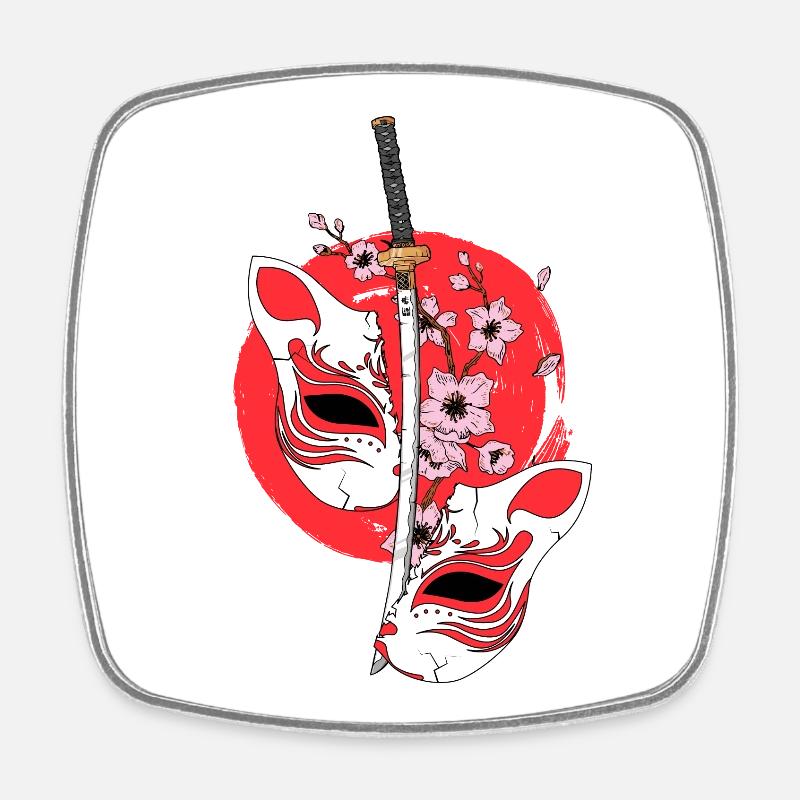 Kitsune Masque Épée Japonaise Katana Japonais - Magnet carré - blanc