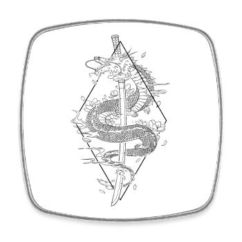 Kanji Sword Dragon Japonais Katana Japonais - Magnet carré - blanc - Devant