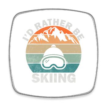 Ich würde lieber Retro Sunset Ski fahren - Viereckiger Kühlschrankmagnet - Weiß - Vorne