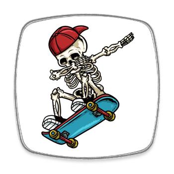 Dabbing Skelett Skateboard - Viereckiger Kühlschrankmagnet - Weiß - Vorne