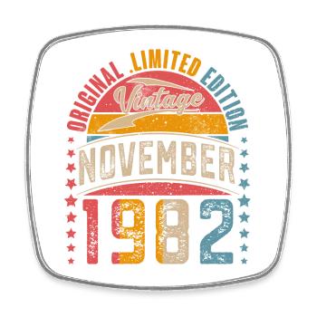 1982 November Jahrgang 40. Geburtstag Vintage - Viereckiger Kühlschrankmagnet - Weiß - Vorne