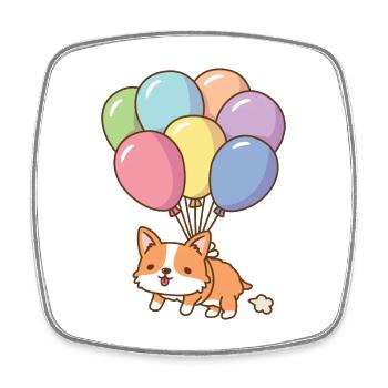 Mignon Corgi volant avec des ballons arc-en-ciel - Magnet carré - blanc - Devant