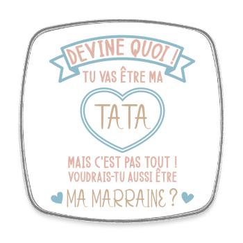 Devine quoi ! Tata voudrais-tu être ma marraine ? - Magnet carré - blanc - Devant