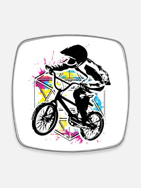 Bmx Racing Retro Bunt - Bmx Fahrrad - Bmx Bike - Magnet carré - blanc