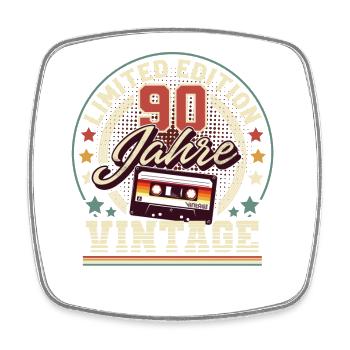90. Geburtstag Vintage Audiokassette 90 Jahre - Viereckiger Kühlschrankmagnet - Weiß - Vorne