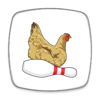 Huhn Bowling Pin - Viereckiger Kühlschrankmagnet - Weiß - Vorne